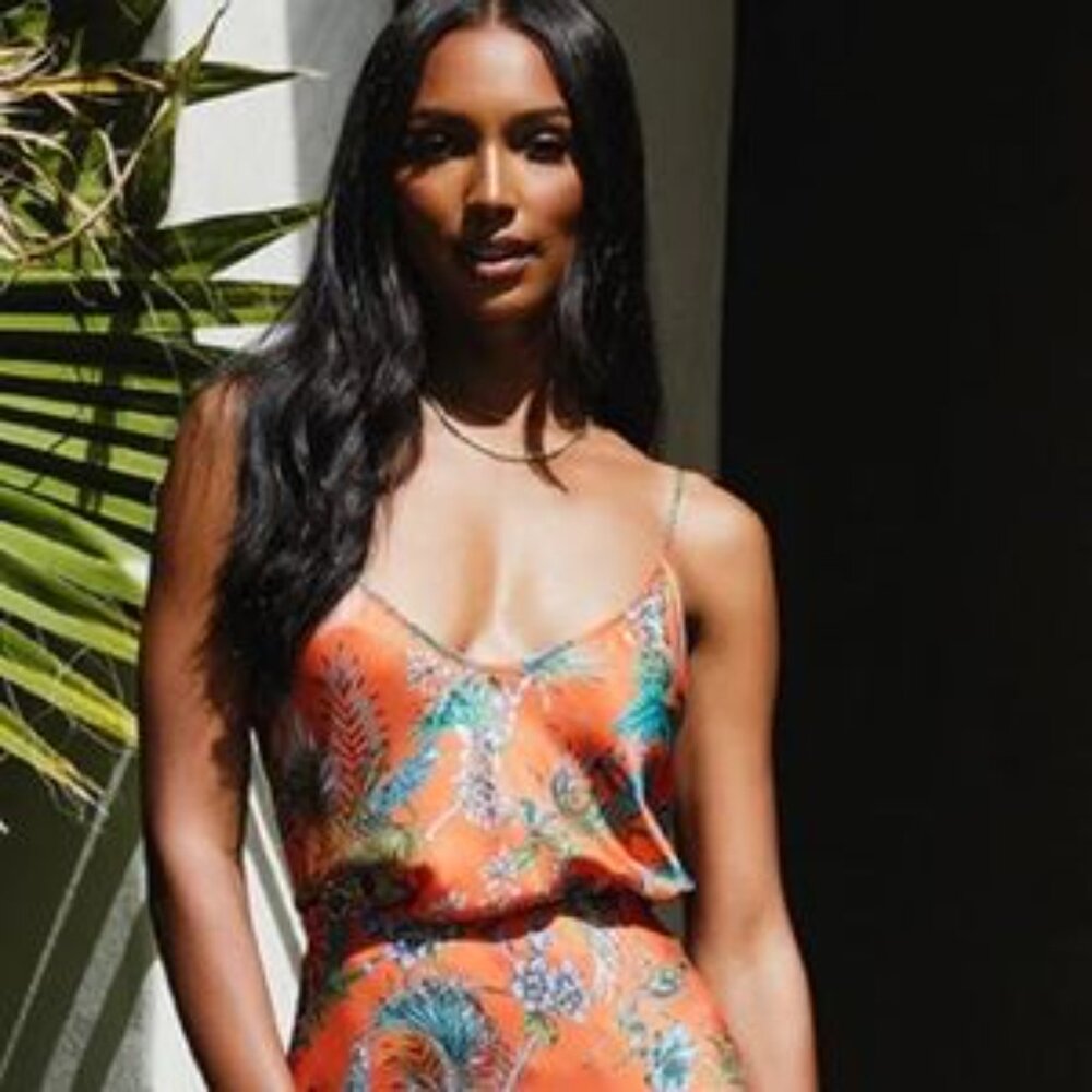 NWT L'AGENCE Orange Tropical Print Silk Slip Dress